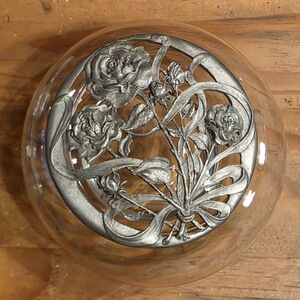 Vintage Potpourri Bowl Pewter Lid Flower Frog Rawcliffe 1989 Avon
